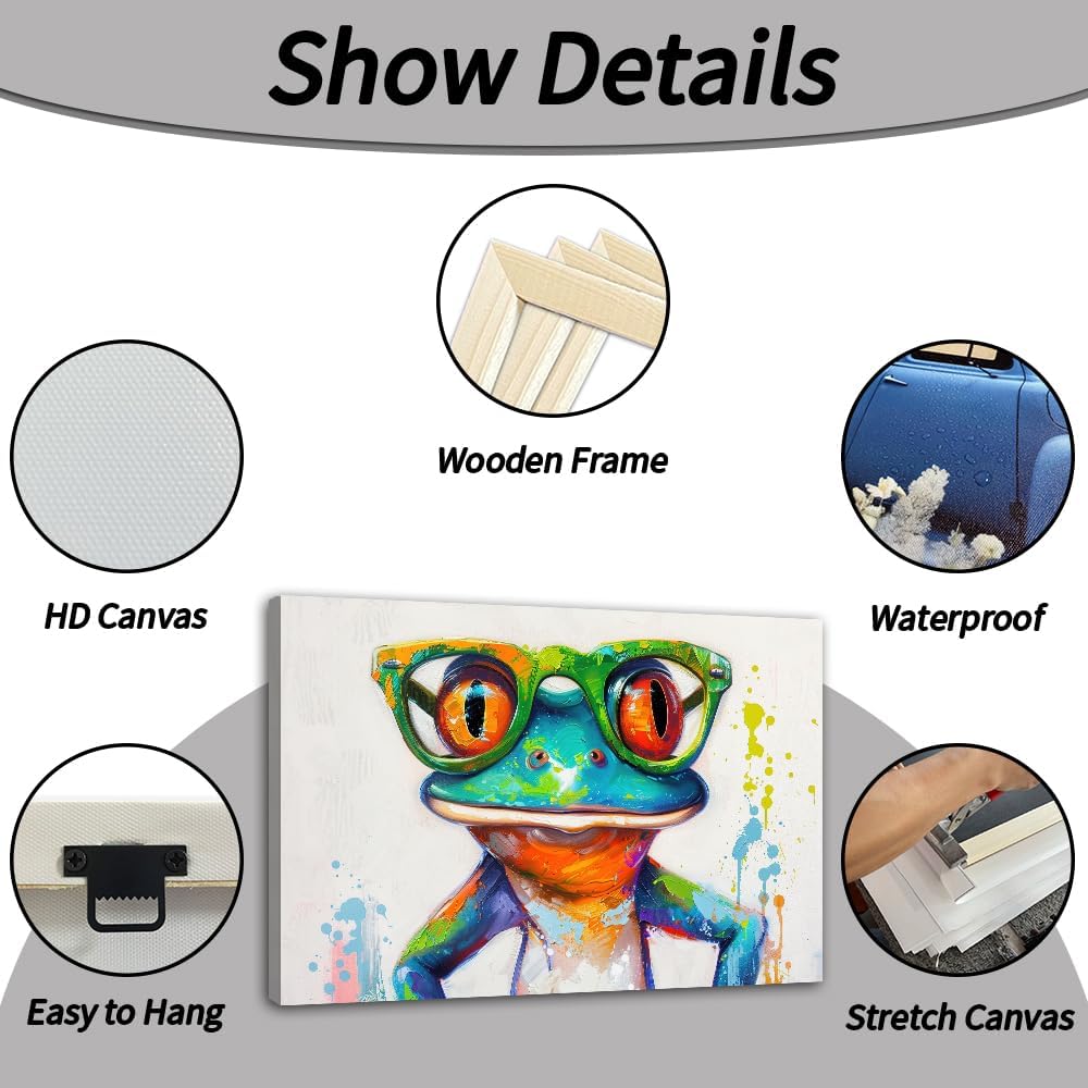 TIEHAOMAI Frog Canvas Wall Art Colorful Animals Paintings Abstract Frog Posters Animals Wearing Glasses Picture Prints for Living Room Decor（Animal-1,16x24inch (40x60cm)