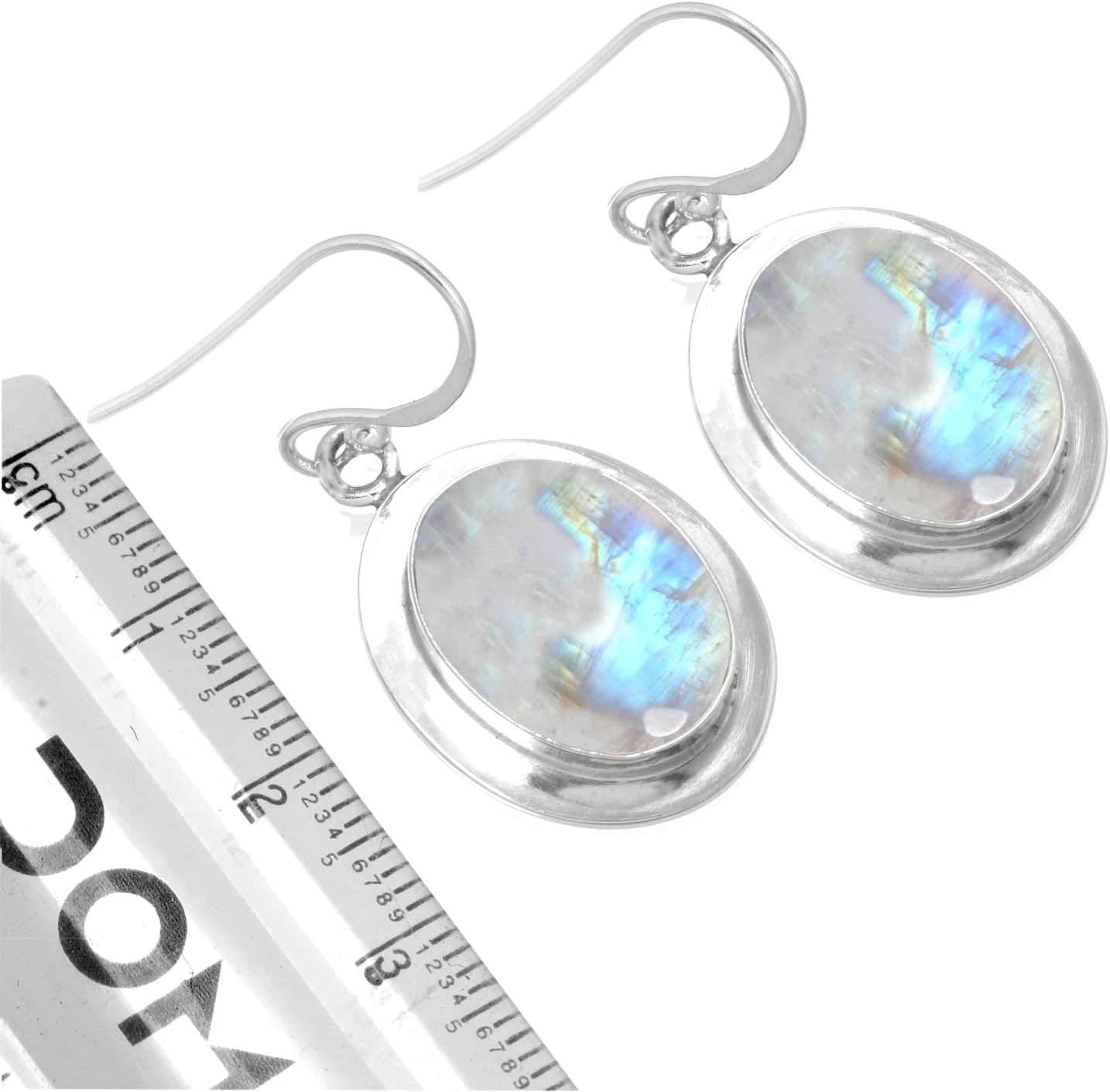 Handmade Genuine 925 Sterling Silver Drop Dangle Earring Natural Gemstone Amber, Agate, Lapis, Amethyst Oval Boho Jewelry For Women