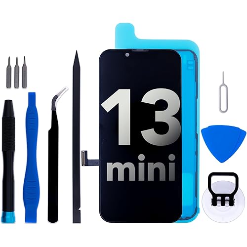 for iPhone 13 mini Screen Replacement kit, 5.4" LCD Display Touch Digitizer Assembly with Frame Adhesive and Repair Tools Compatible with A2628/A2481/A2626/A2629/A2630