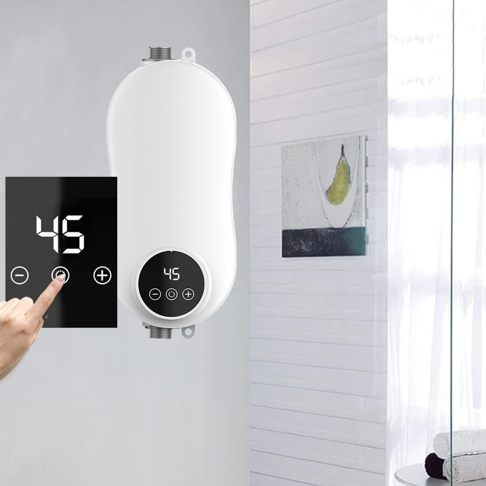 Mini podgrzewacz wody, 5500 W, elektryczny podgrzewacz wody, natychmiastowy bezzbiornikowy, elektryczny podgrzewacz wody z wyświetlaczem LED do mycia kuchni i łazienki (A2)