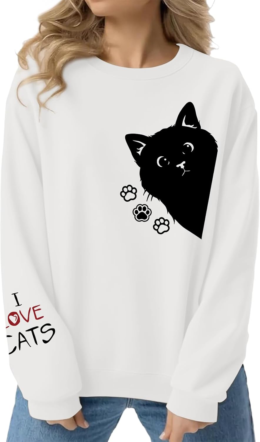 Cat Sweatshirts for Women Funny Graphic Sweatshirt Cute Paw Printed Long Sleeve Shirts Cat Claws Pullover Tops