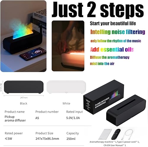 Miniatura 9 de Difusor de aceite esencial, sincronización de música, difusor de aceite esencial de llama colorida, humidificador de aroma de aire de llama