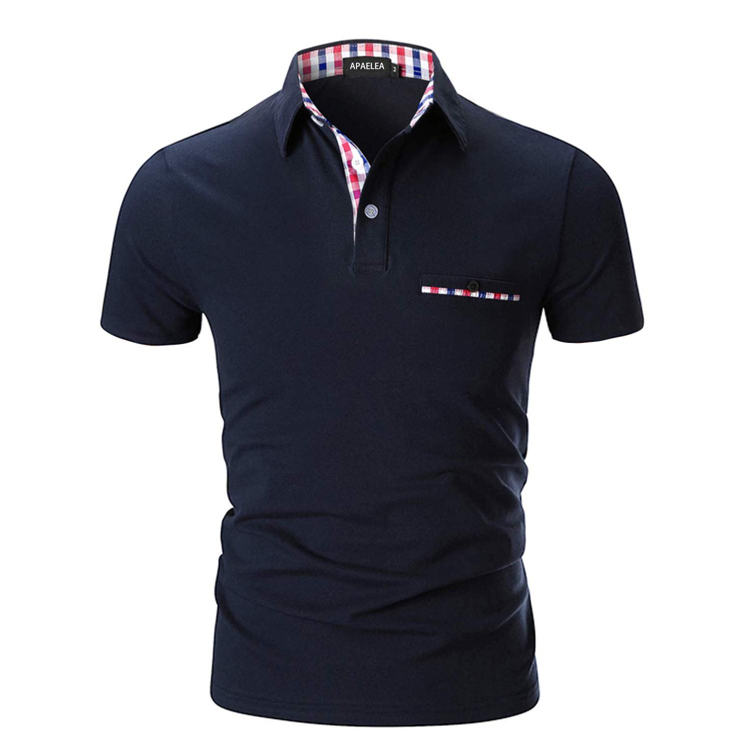 APAELEA Polo Hombre Manga Corta Clásico Cuadros Cuello v Contraste Camiseta Casuales Golf