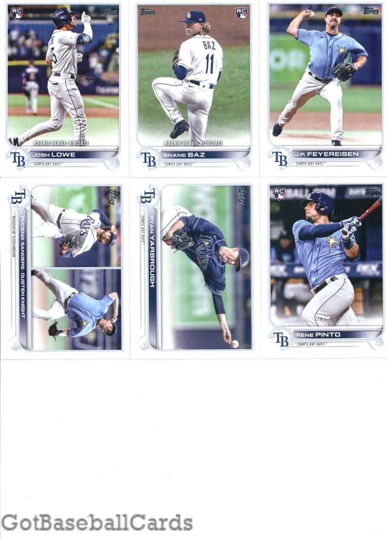 2022 Topps Master (Series 1, 2, Update) Tampa Bay Rays Team Set of 37 Cards: Vidal Brujan(#25), Nelson Cruz(#104), Joey Wendle(#145), Austin Meadows(#152), Ji-Man Choi(#183), Randy Arozarena(#196), Wander Franco(#215), Mike Brosseau(#223), Shane McClanahan(#244), Chris Archer(#254), Tampa Bay Rays(#274), Tyler Glasnow(#302), Mike Zunino(#324), Francisco Mejia(#346), Shane Baz(#421), Kevin Kiermaier(#454), Josh Lowe(#479), plus more - GotBaseballCards