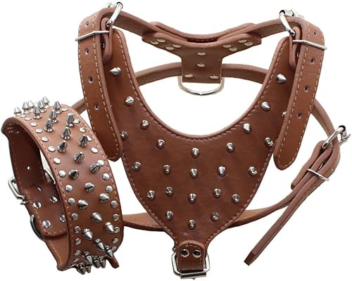 Miniatura 1 de Collares de perro con tachuelas de piel sintética, arneses a juego para perros medianos y grandes, Pit Bull, Mastín, Boxer, Bull Terrier (tachuelas