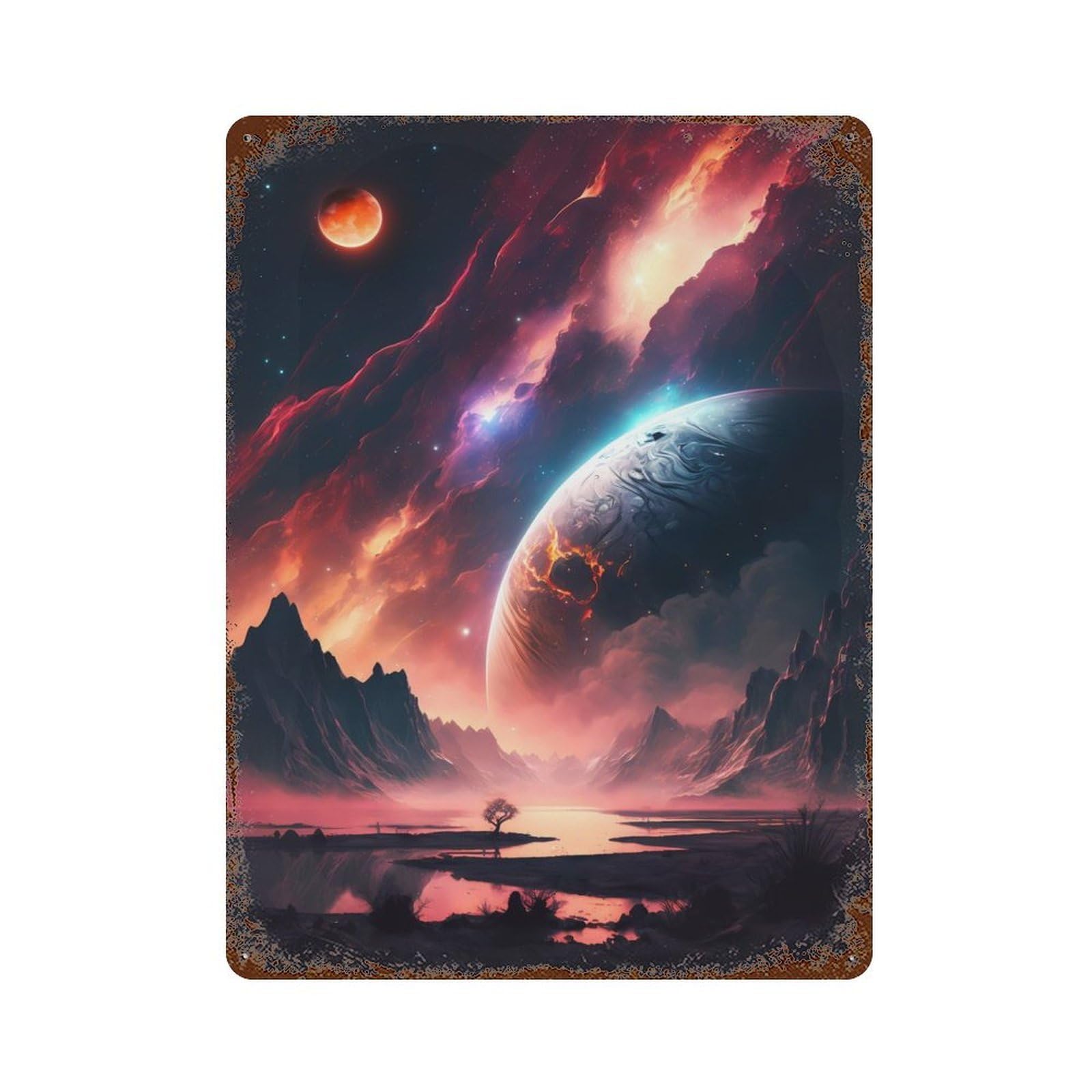 Garage Style Majestic Nebula Landscape Distressed Metal Wall Sign 15.7"x11.8", Retro Wall Decor for Bar And Workshop