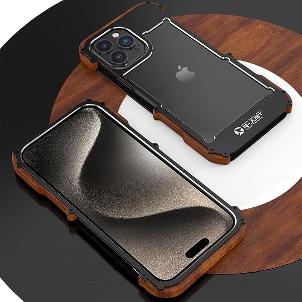 Kowauri for iPhone 15 Pro Max Case,Drop Protection Aluminum Alloy Metal Wood Bumper Frame Cover Shockproof Dropproof Protective Case for iPhone 15 Pro Max (6.7 inch) Black by Kowauri - Image 2