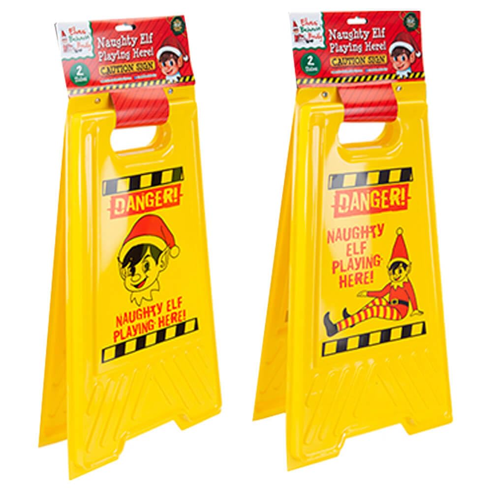 Elves Behavin' Badly Yellow 60Cm Caution Danger Sign Naughty Elf Playing Here Christmas Fun