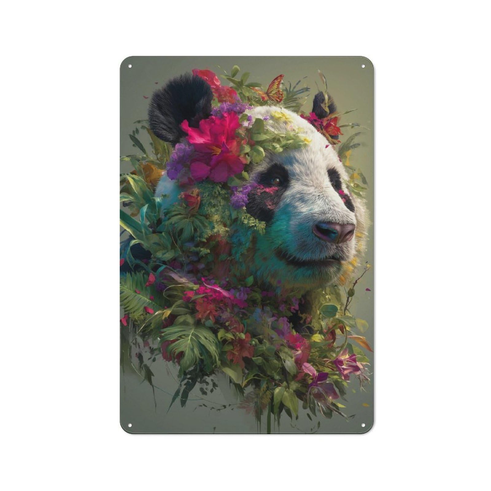 Junmoney Floral Panda Majesty Vintage Printed Metal Sign 30X20cm For Workshop Wall, A Decorative Gift For A Newly Furnished Workshop