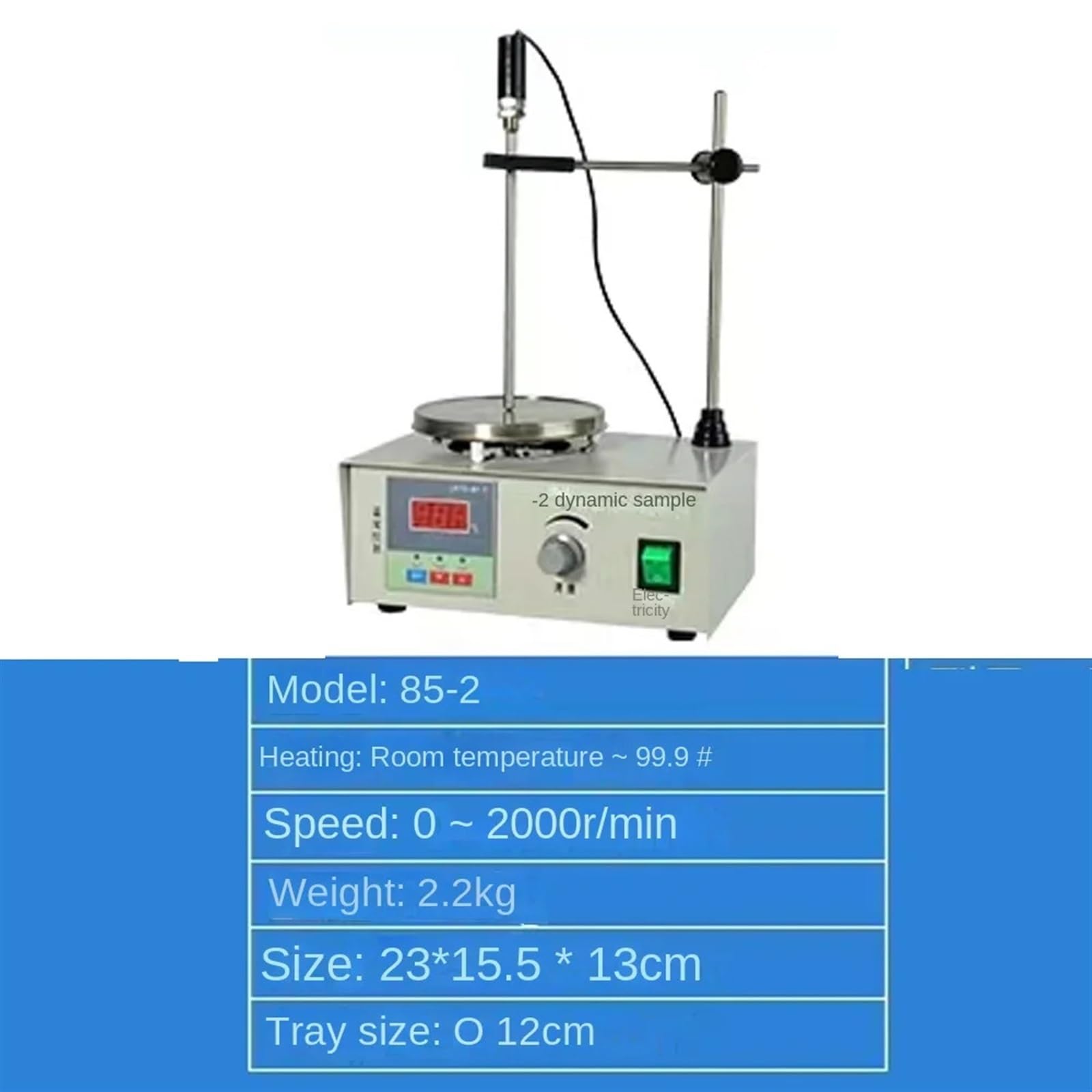 Agitador magnético, Agitador magnético calefactor con placa calefactora y barra agitadora, 0-2000 R/min, mezclador, kit de destilación, equipo laboratorio química