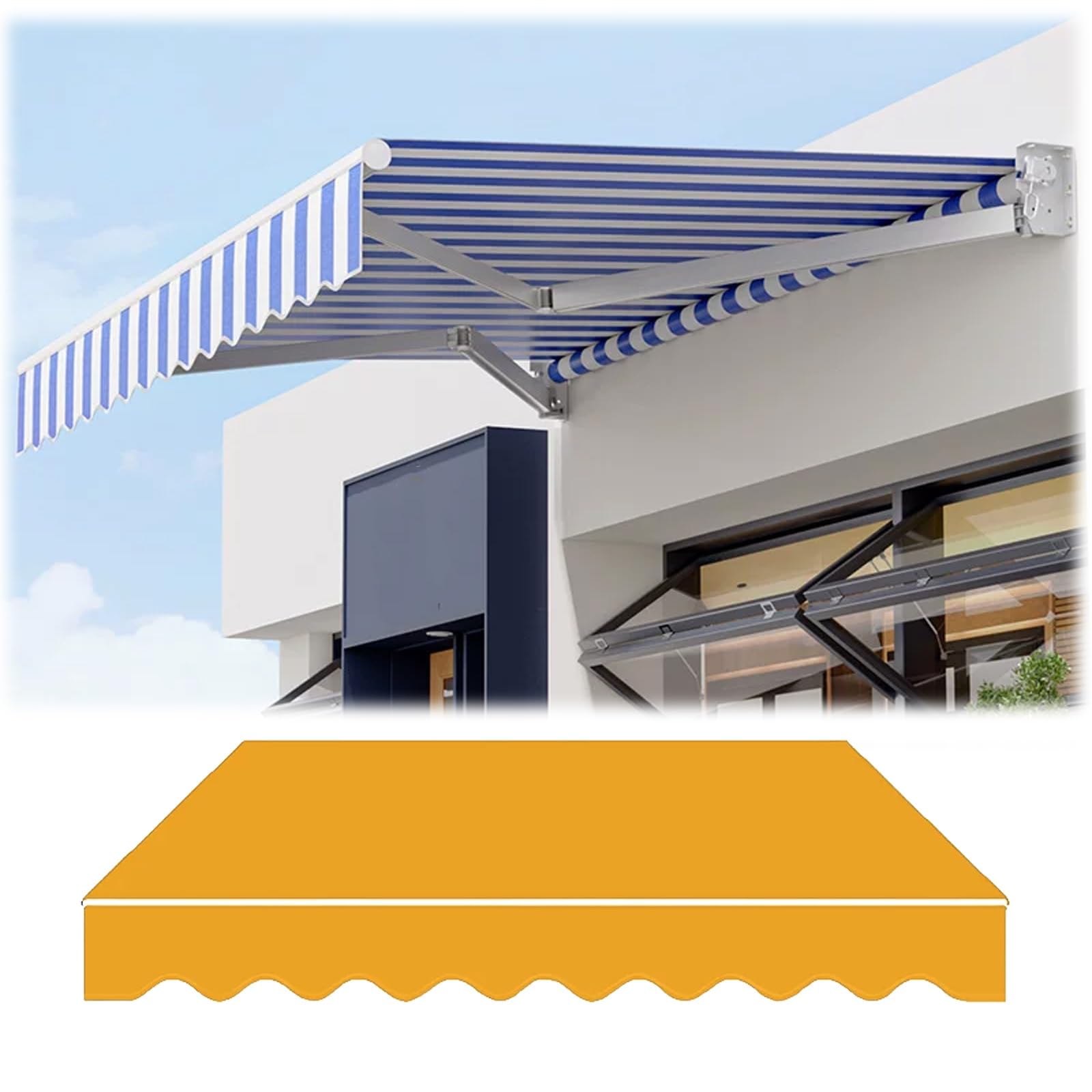 Wysuwany materiał zastępczy na parasol ogrodowy, wodoodporna tkanina poliestrowa e na balkon i taras, pokrowiec 400 x 200 cm (żółty, pasuje do 2-5 m)