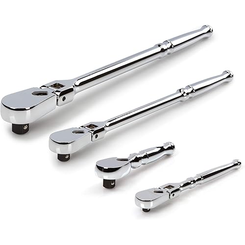 TEKTON 1/4, 3/8, 1/2 Inch Drive Flex Head Ratchet Set (4-Piece) | SRH99001