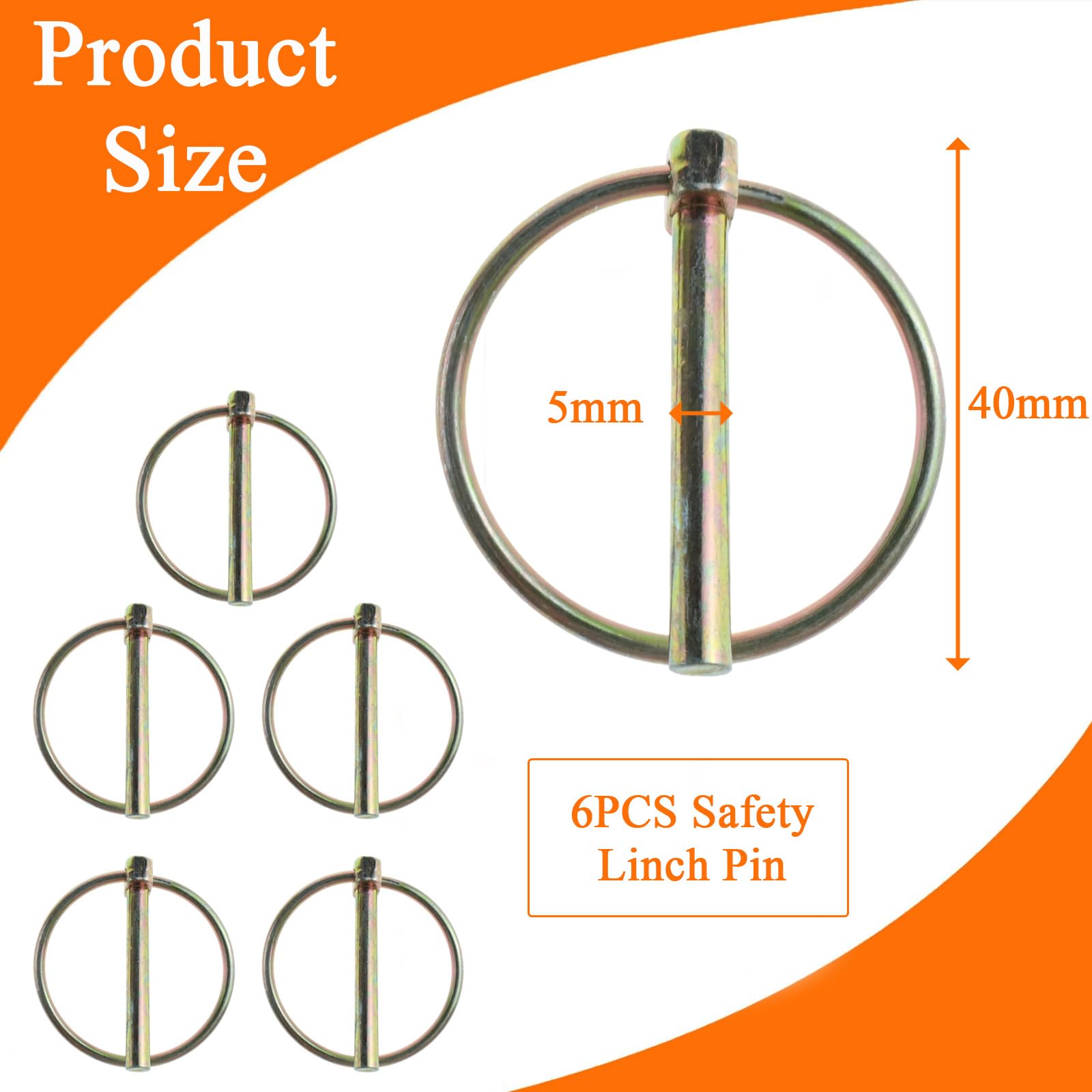 6 sztuk zawleczek składanych, 5 x 40 mm, ocynkowany galwanicznie, sworzeń zawleczki, do zabezpieczania bolców zabezpieczających, zawleczka składana wtyczka do traktorów, samochodów ciężarowych