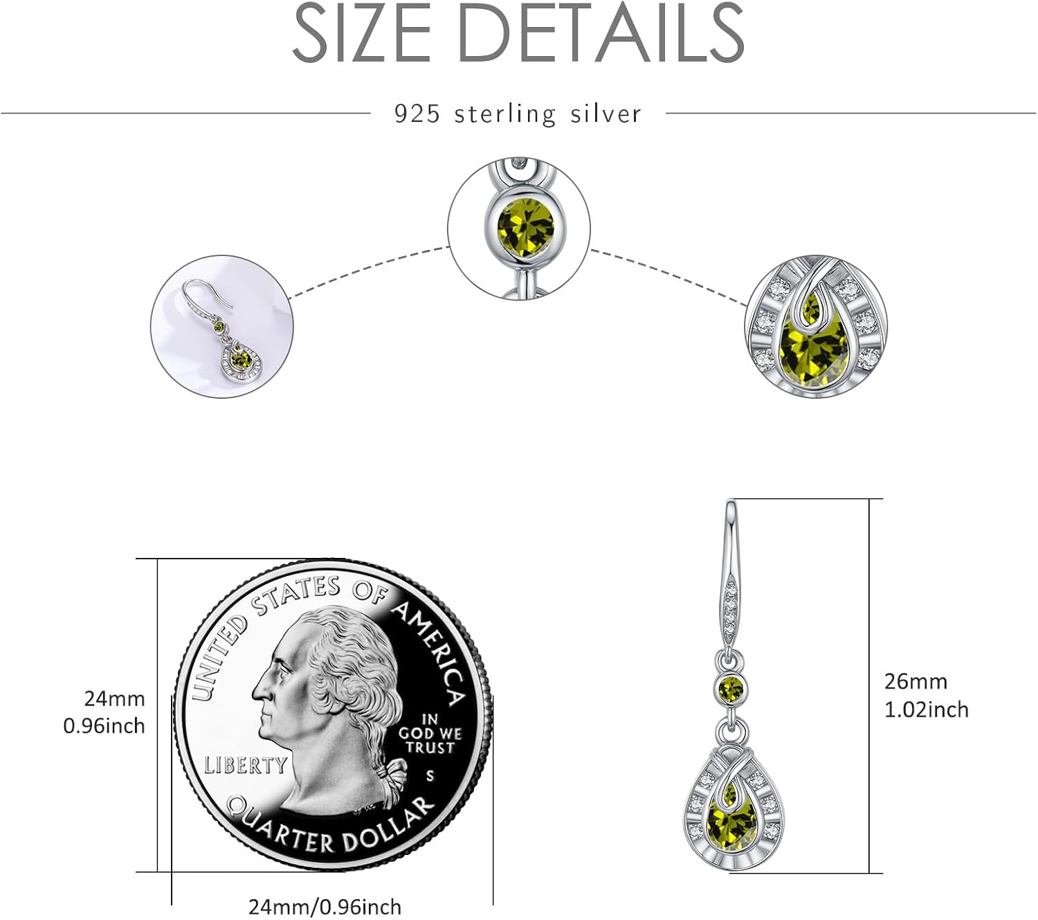 Birthstone Teardrop Earrings 925 Sterling Silver Hypoallergenic Cz Dangle Earrings Birthstone Jewelry Gifts for Women