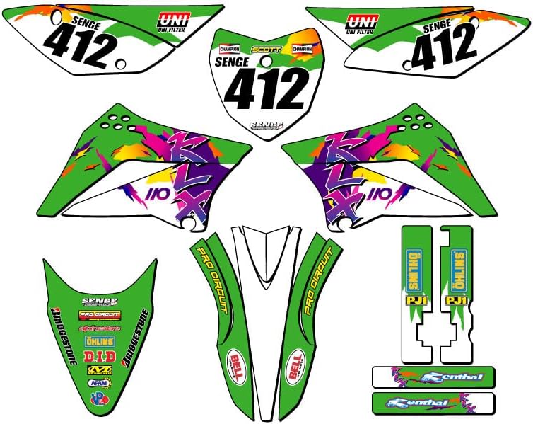 2010-2023 KLX 110 Throwback Green Senge Graphics Complete Kit with Rider I.D. Compatible with Kawasaki
