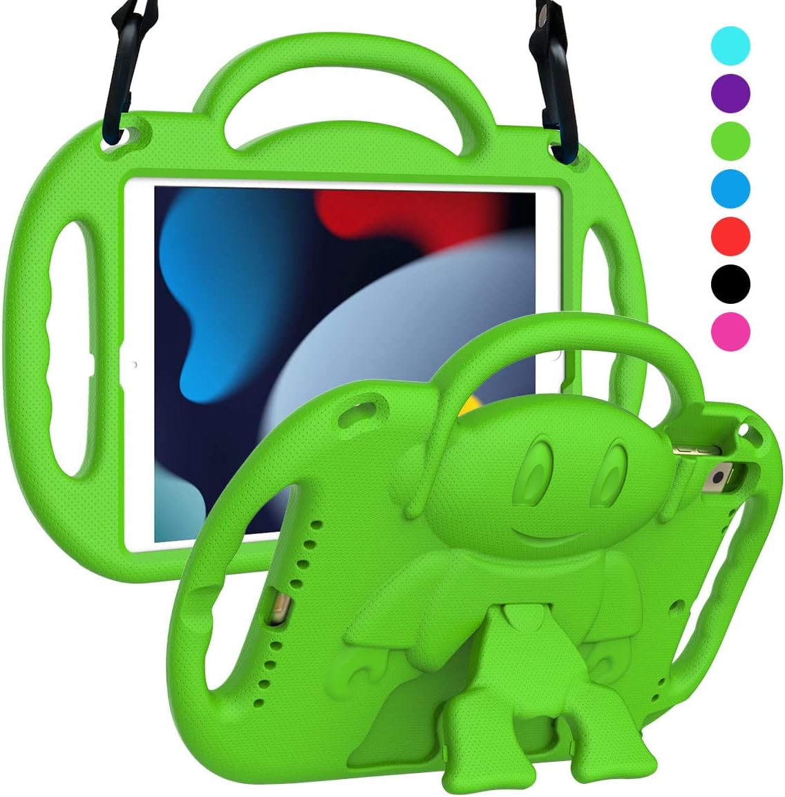 SUPLIK Kids Case for iPad 9th/8th/7th Generation (10.2 inch, 2021/2020/2019), iPad 10.2" Protective Case with Shoulder Strap Handle Stand for Apple iPad 7th/8th/9th Gen, Green