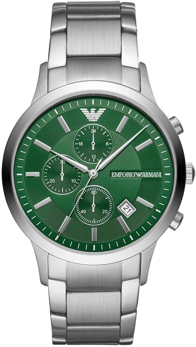 Emporio Armani Watch for Men, Quartz 3 sub dial Chronograph Movement and 43mm Case Size with Stainless Steel Strap