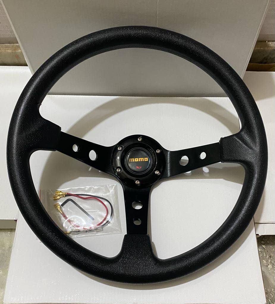 AUTO MT - MOMO BLACK 14INCH DEEP Style Universal Steering Wheel for Sports Car Look Rally Race Off Road with BOSS KIT HUB Free