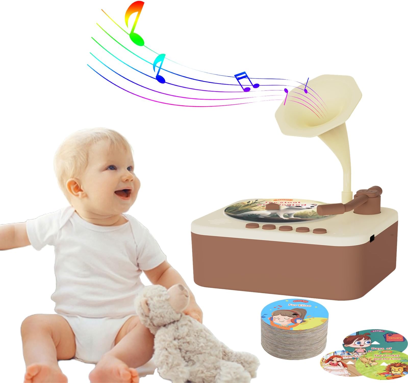 Kids Phonograph with 99 Cards, Story Music Player Kids 3-6 Musical Sensory Toy boy Girl,Toddler Audio Pre-Kindergarten Toy Early Childhood Education Gift Birthday (Brown)…