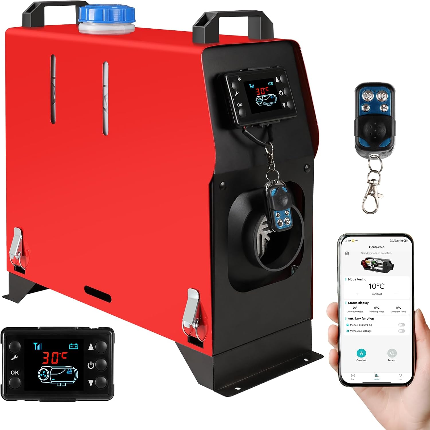 8KW Diesel Heater, 12V/24V Parking Heater with App Control and LCD Display, Automatic Start and Stop, for RV Garage Camper Fishing SUV Car Trailer Camper Van Boat (Red - Vertical)