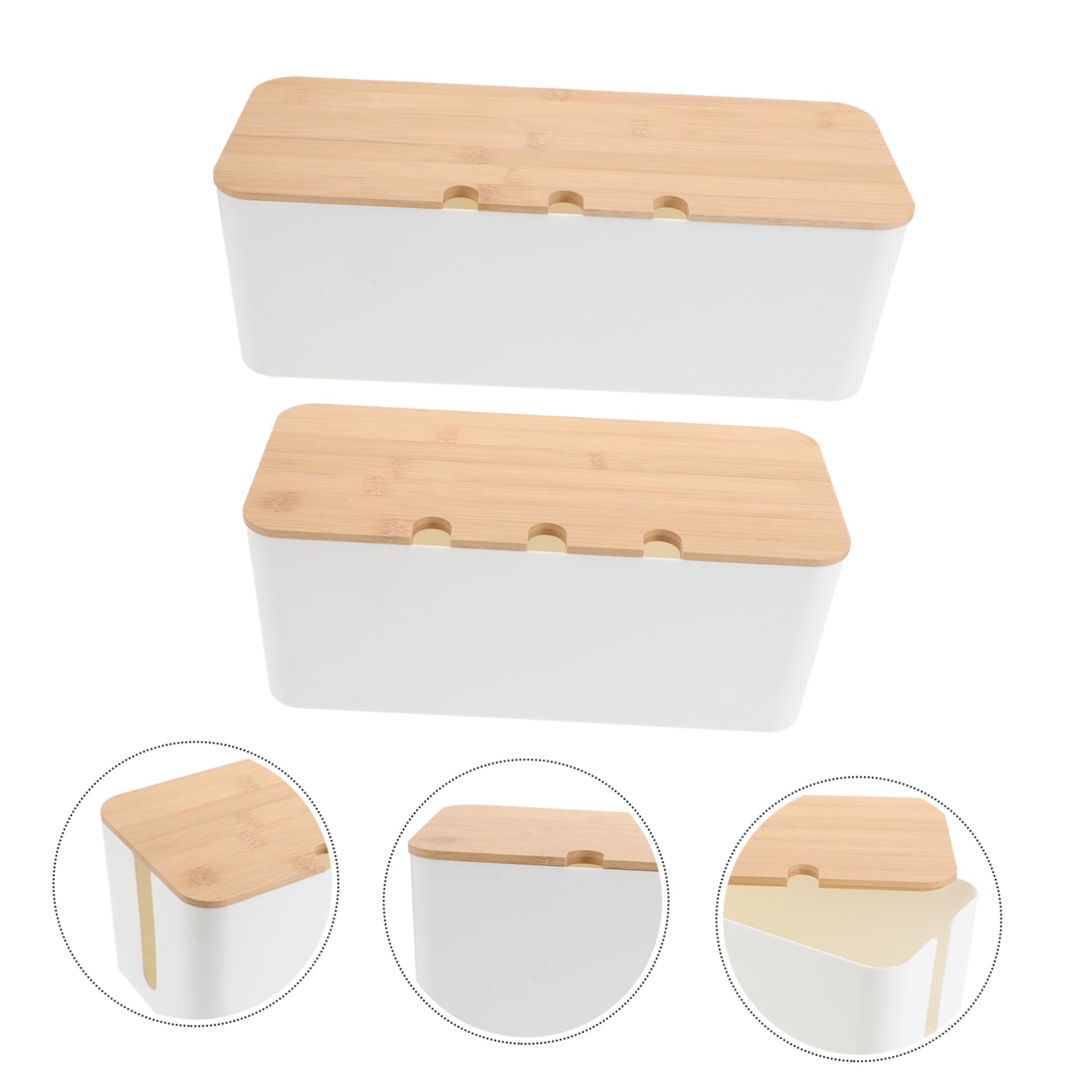 Caja Organizadora de Cables con Orificios para Escritorio, 1 Juego | Plástico y Madera, Diseño Simple y Moderno, para Oficina y Sala de Conferencias