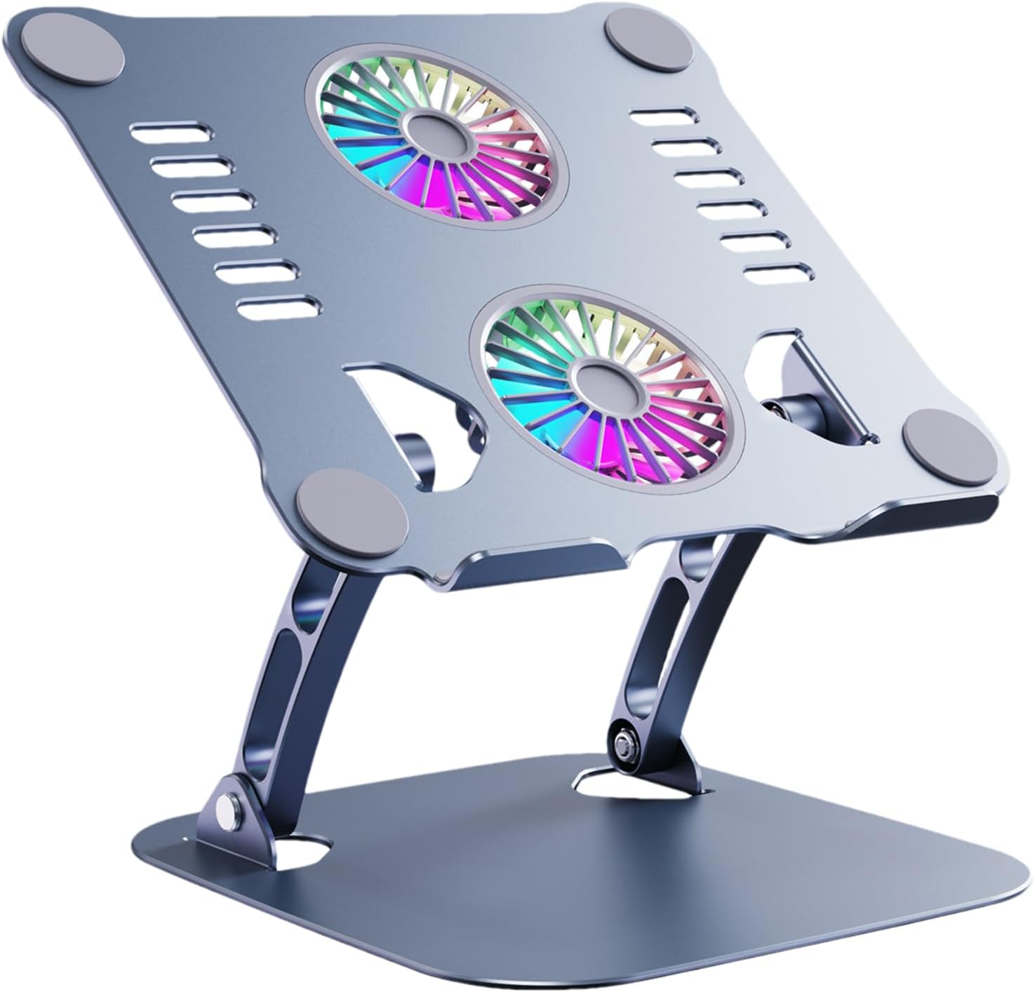タブレットデスクホルダー - 冷却ラック用ラップトップ|デュアルファンの換気、アンチスリップパッド、人間工学に基づいた高さ調整ソリュ
