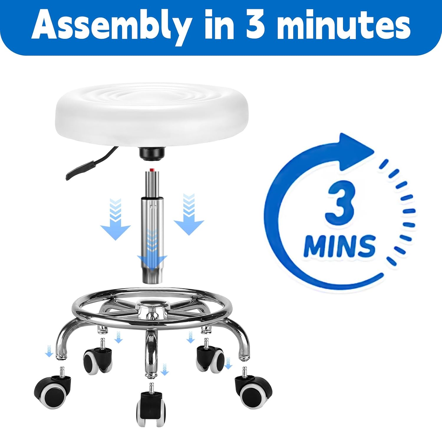 Rolling Rolling Stool: Adjustable Height, 360 ° Smooth Kunda, Stool with wheels and footrest, Pu leather, rolling stool chair compact, tattoo, salon stool weight capacity 300lbs (white) Rolling Rolling Stool: Adjustable Height, 360 ° Smooth Kunda, Stool with wheels and footrest, Pu leather, rolling stool chair compact, tattoo, salon stool weight capacity 300lbs (white)