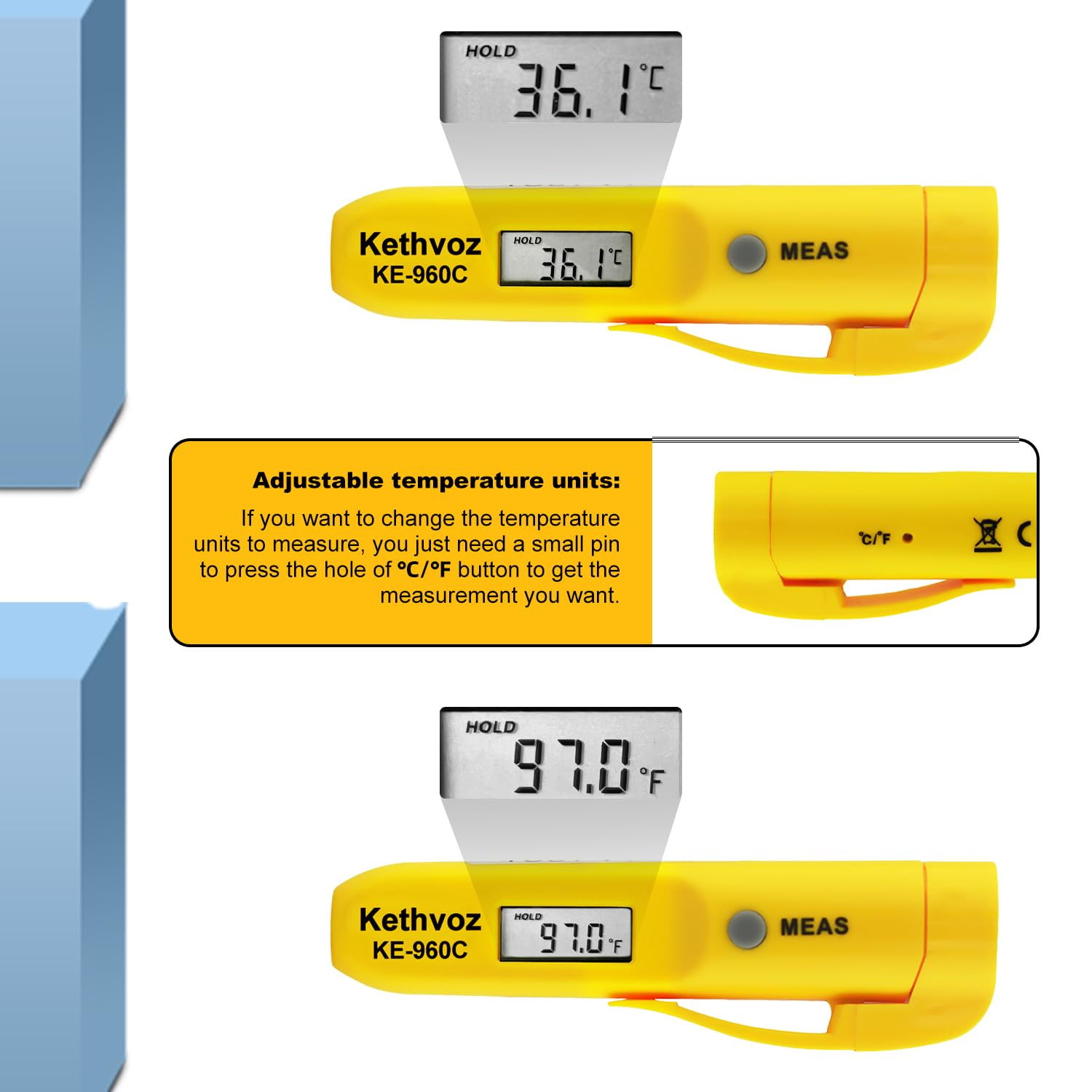 Thermomètre Infrarouge Sans Contact Mini, Kethvoz Stylo Thermometre Surface Portable avec Clip Poche, -30°C~275°C, pour Cuisine/Alimentaire/Patisserie/Chocolat/Viande/Barbec (2 lot de)