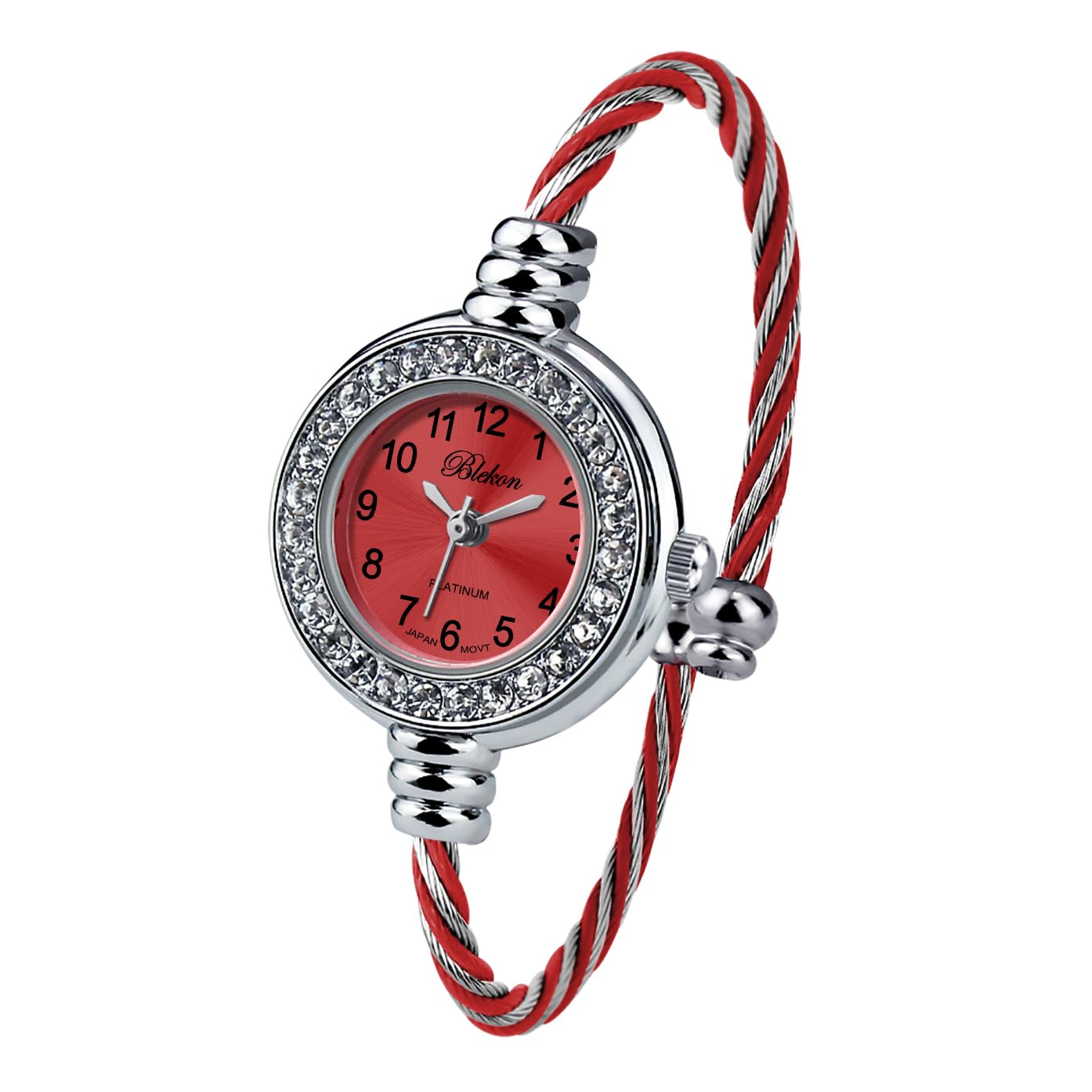 Blekon Collections Women's Cuff Watch - Round Analog Display Arabic Numbers 23mm Case Wire Bracelet Watch for Women Elegant Cable Cuff Bangle Wrist Watch