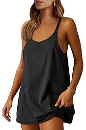 Women Athletic Dress Summer Tennis Workout Active Sports Mini Romper Dress Built in Shorts Travel Vacation Clothes