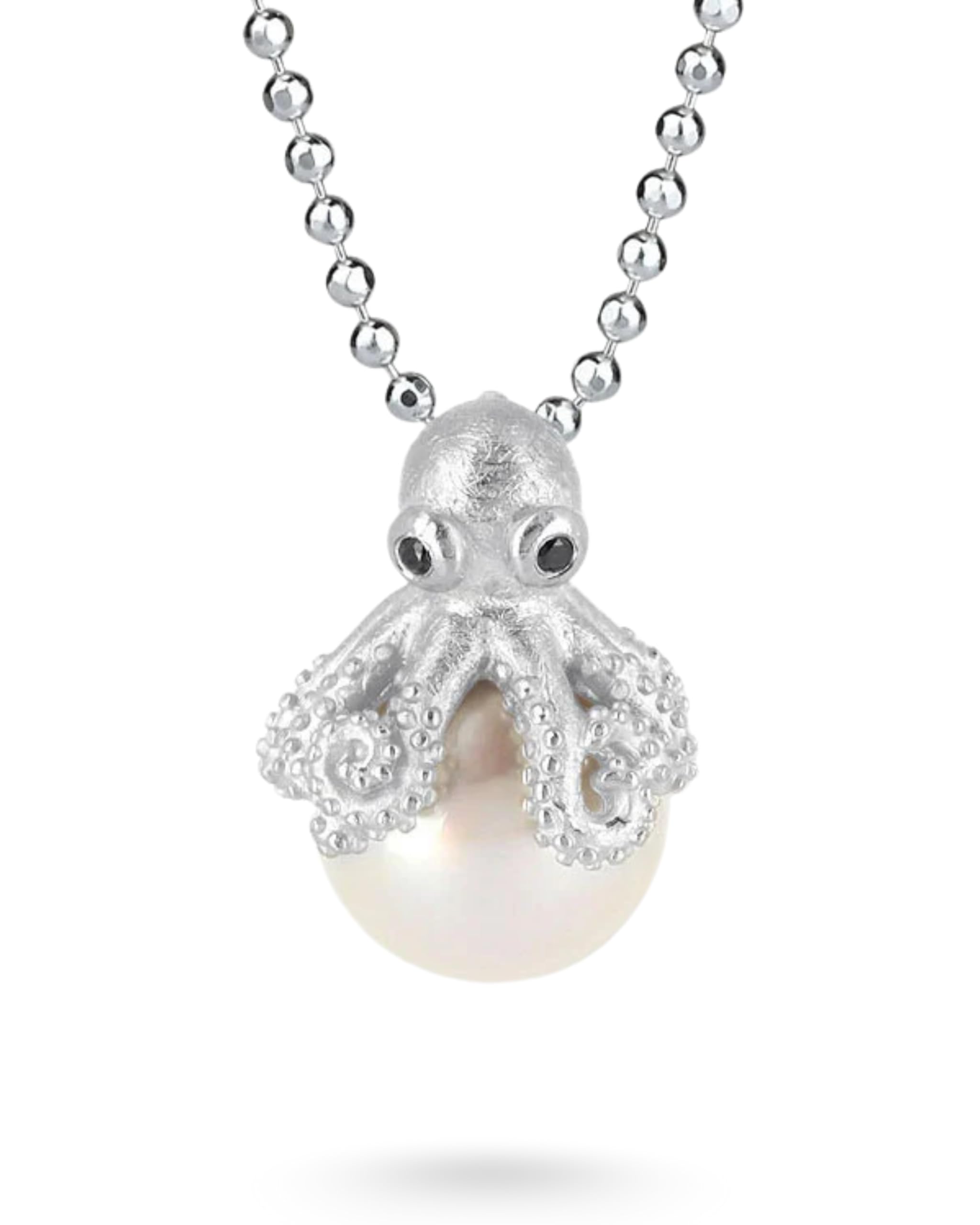 Drachenfels "Meeresrauschen" Oktopus-Anhänger I Kettenanhänger aus 925 Sterling Silber I Nickelfreier Silber-Anhänger mit Perle & Spinellen I In Goldschmiedequalität gefertigt I D MSOK 33/AG