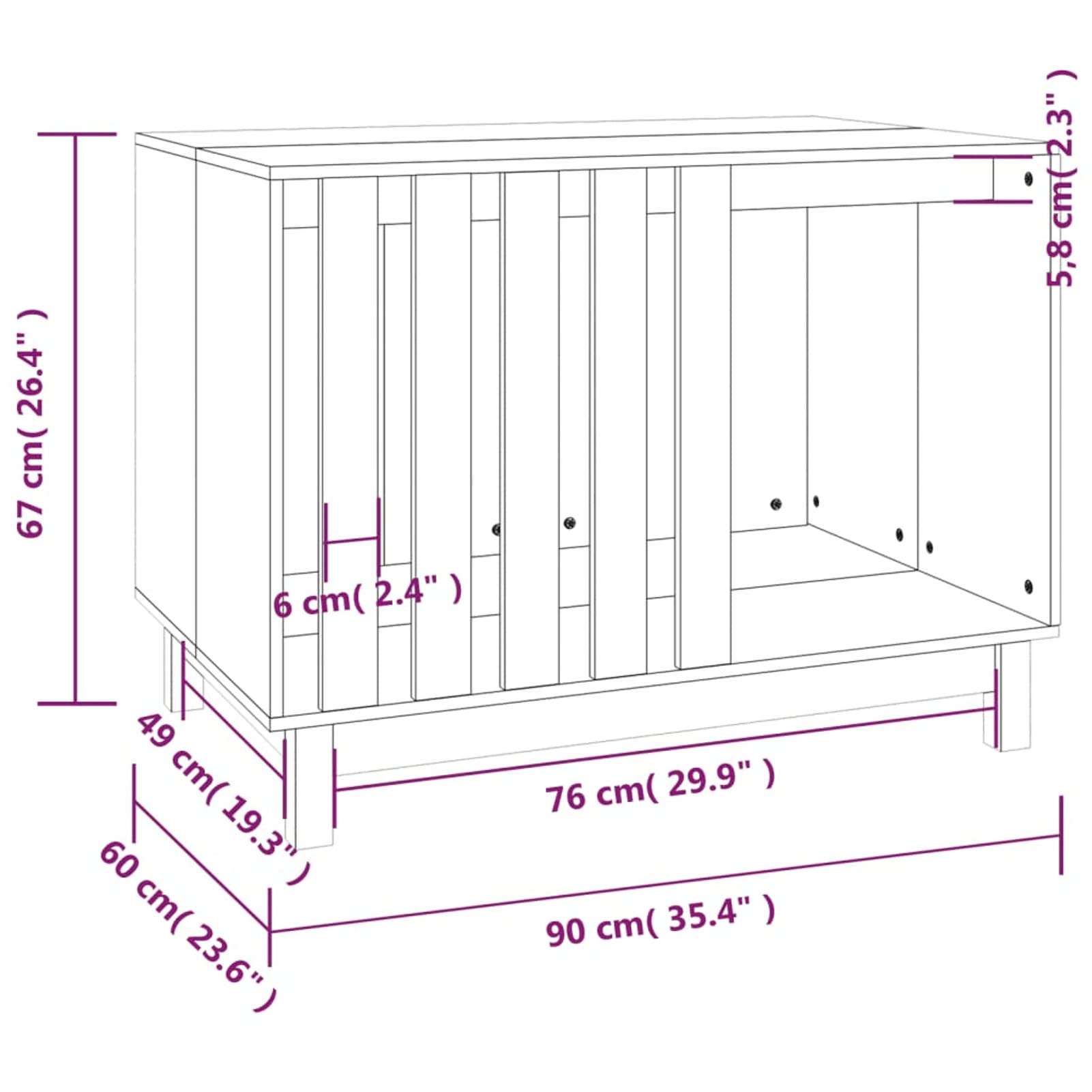Homgoday Klatka dla psa klatka dla psa wewnętrzna Kennel dla psów klatki dla psów na zewnątrz ogrodzenie dla psa, biały domek dla psa 90 x 60 x 67 cm z litego drewna sosnowego