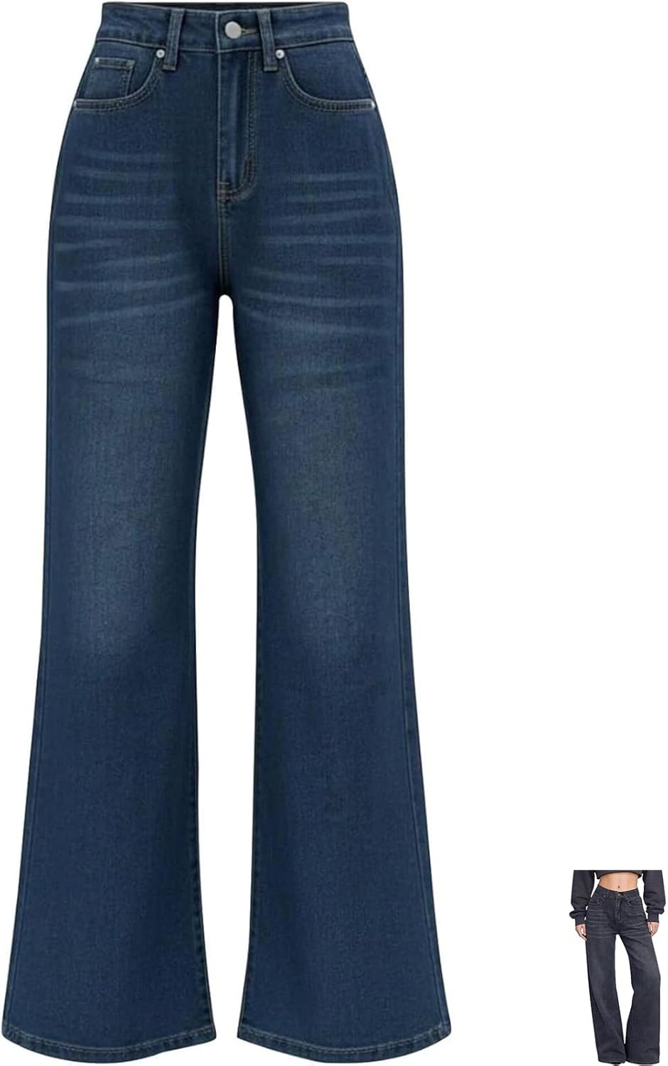 Womens Baggy Wide Leg Jeans High Waisted Loose Fit Cotton Blend Denim Pants Boyfriend with Pockets