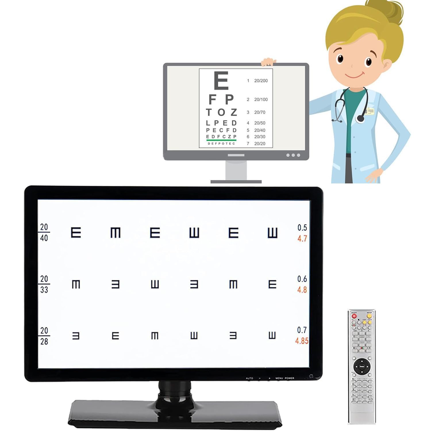 ZMJGLL Digital Vision Chart,Visual Acuity Chart Digital,Lcd Electronic Optical Eye Charts w/Remote,Test 300+ Visual Targets,1-6m Distance Adjustable (18.5in)