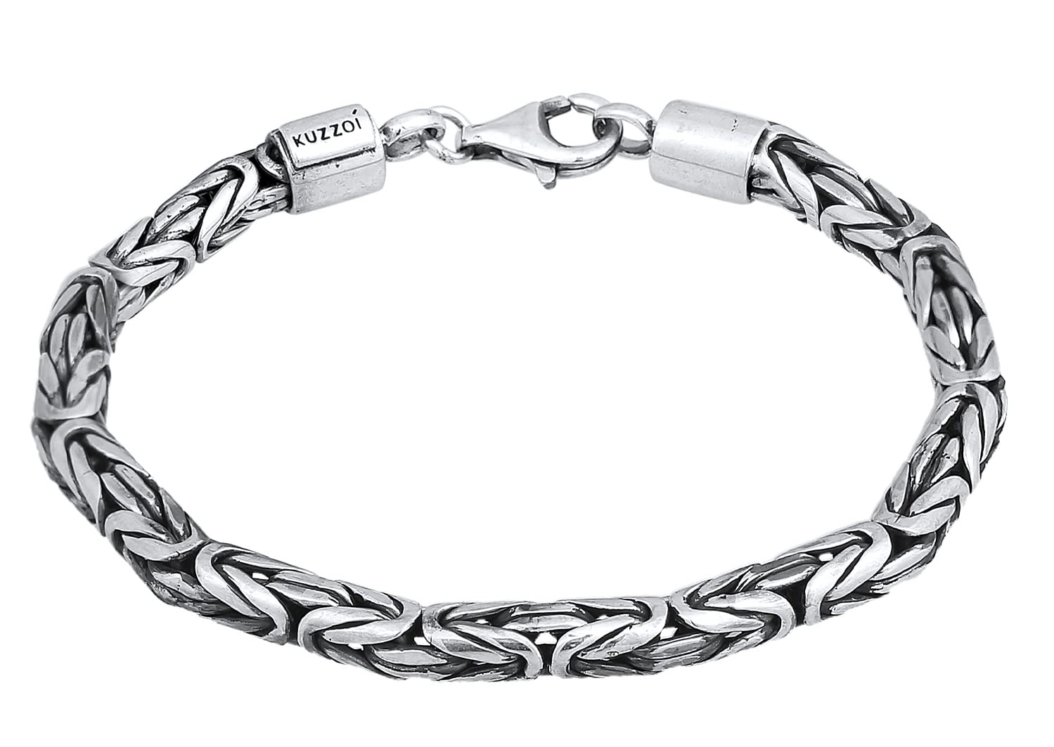 Buddha Silver Bracelet for Men, Handmade Byzantine Chain Bracelet (5 mm) Made of Oxidised 925 Sterling Silver, Solid Byzantine Bracelet for Men, 26.3 g, 19 centimeters, Sterling Silver