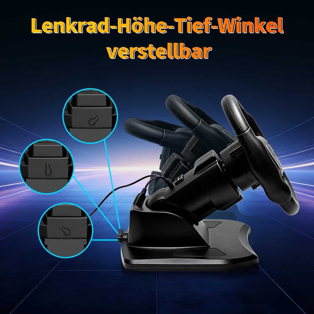 DOYO Rennrad mit 270/400°/900° Drehung, PC-Lenkrad mit Pedalen, Dual-Motor Vibration & Getriebeschalter für PS3, PS4, PC, Switch
