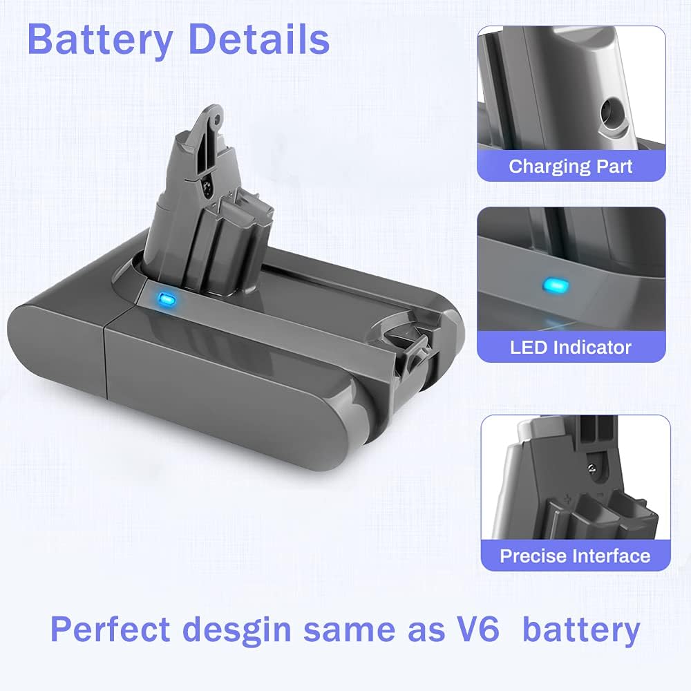 Enermall Upgraded 5000mAh 21.6V Replacement V6 Battery Lithium, Compatible with V6 DC59 DC58 DC61 DC72 DC74 DC62 Absolute Animal 595 650 770 880 SV03 SV04 SV05 SV06 SV07 SV09 Handheld Vacuum : Home & Kitchen