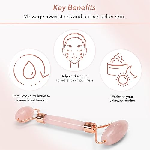Miniatura 2 de Rodillo facial Zoe Ayla, cuarzo rosa, 1 pieza, herramientas esenciales para el cuidado de la piel para mujeres, promueve la circulación sanguínea,