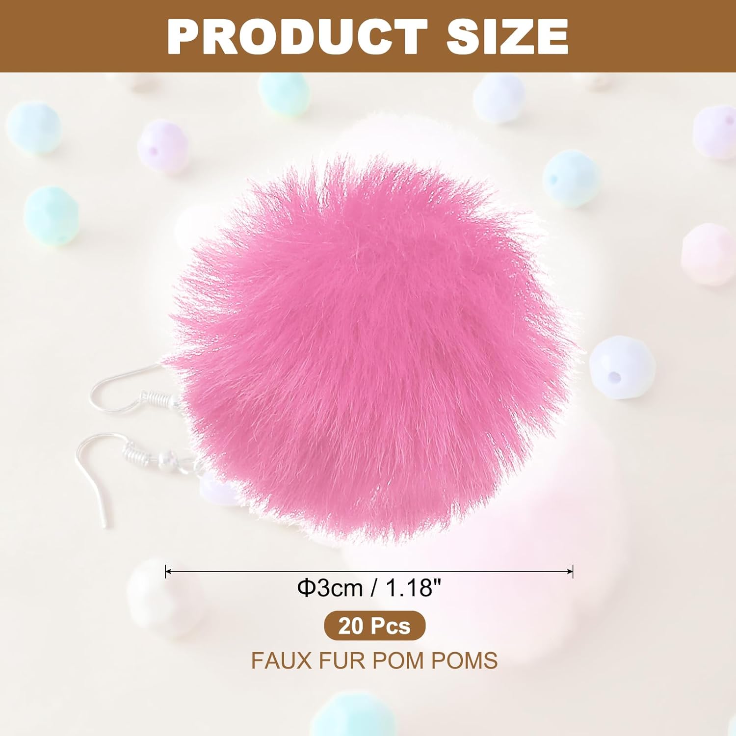 PATIKIL Faux Fur Pom Poms for Hats, 20 Pcs Fluffy Soft Fur Poms Balls with Elastic Loop for Keychain Knitting Hats DIY Scarves Gloves Bag Christmas, Dark Pink