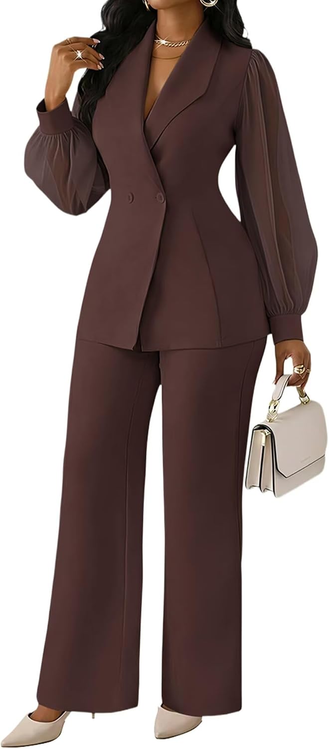 Kafiloe Women's Suits 2 Piece Set Dressy Long Sleeve Blazer Pants Suits Work Office Business Casual Outfits