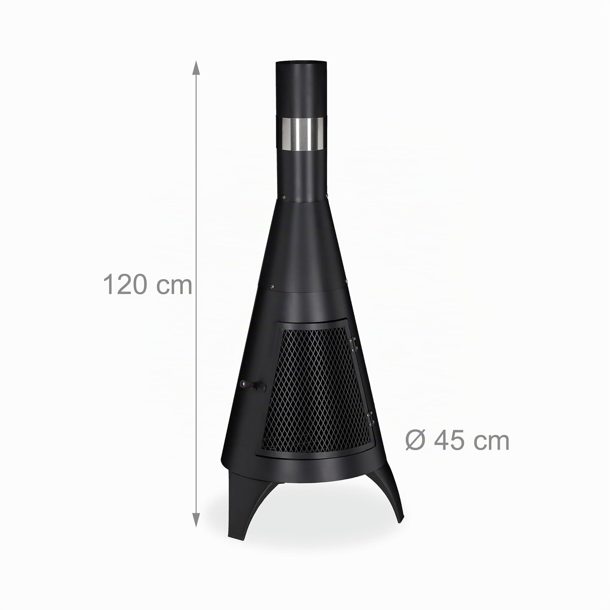 Relaxdays Brasero de jardín con Rejilla, Chimenea Decorativa, para Listones de Madera, 120 x 45 cm, Acero, Negro