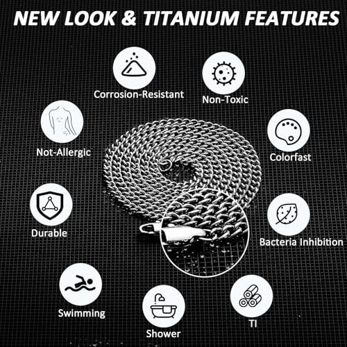 SanThree Solid Pure Titanium O Twist Link Chain 2.8mm Finely Polished Skin Friendly Welded Curb Chain Necklace for Women Men Sensitive Skin Valentines Birthday Graduation Gifts, 23.62"2