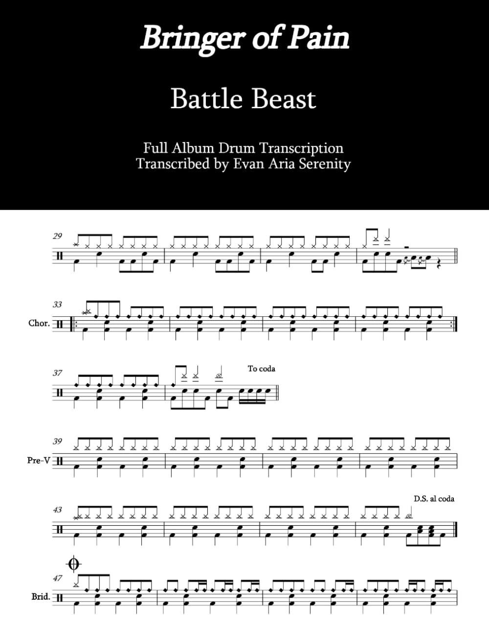 Battle Beast Bringer of Pain drum transcription pour s'entraîner à la batterie