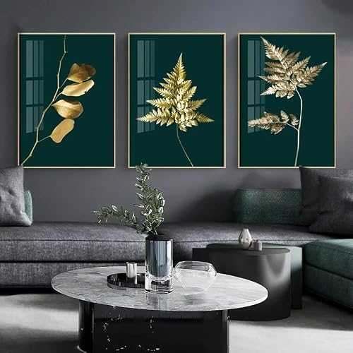 CLJKDX Abstract Golden Plant Leaves Poster Print Picture Modern Style Wall Art Canvas Painting For Living Room Bedroom Home Decoration-40 * 50cm*3PCS (No Frame)