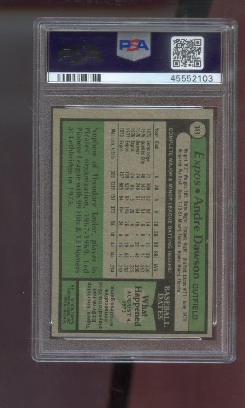 1979 Topps #348 Andre Dawson PSA 9 Graded Baseball Card MLB Montreal Expos