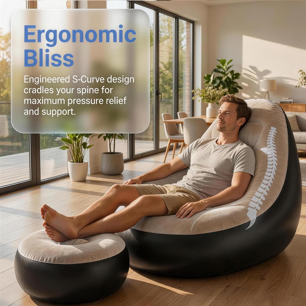 Canapé gonflable avec repose-pieds, fauteuil gonflable, portable, pour salon, chambre à coucher, jardin (café)