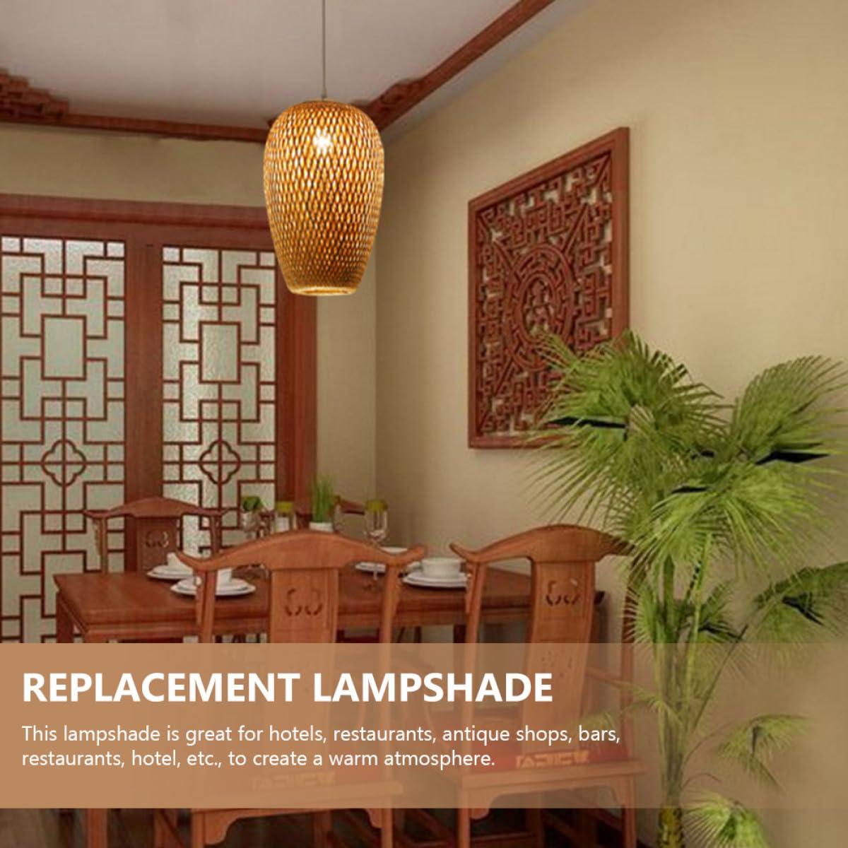 TOYANDONA Abat-jour en Bambou Tissé pour Plafonniers, Style Zen Chinois, Couleur Kaki, Création D'une Atmosphère Chaleureuse, pour Restaurants et Bars