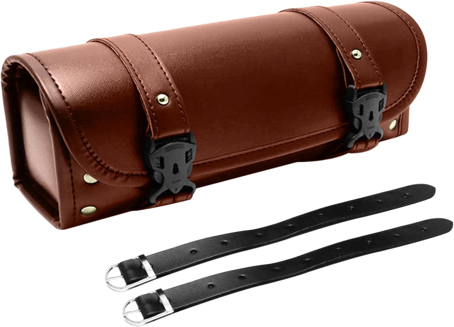 Shkalacar Motorcycle Tool Bag, Universal PU Leather Motorcycle Fork Bag with Adjustable Straps, Saddle Bag Compatible with Honda Compatible with Kawasaki Compatible with Suzuki (Brown)
