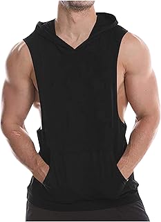 Mens Workout Hooded Tank Tops Gym Running Cut off Muscle Tank Tops Bodybuilding Training Sleeveless Hoodies Shirts