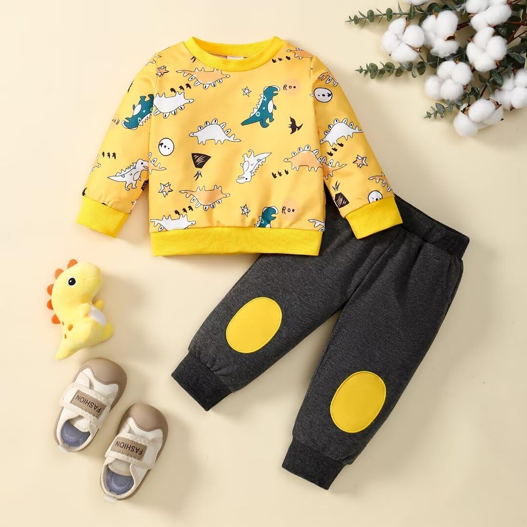 Toddler Baby Boy Outfits Fall Winter Clothes Long Sleeve Dinosaur Sweatshirts Pants Sets 6 Months-4T